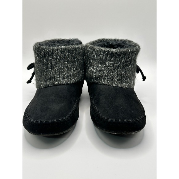 Moccasin Booties‎ Suede Knit Cuff Cozy Warm Slippers Shoes - Picture 1 of 7